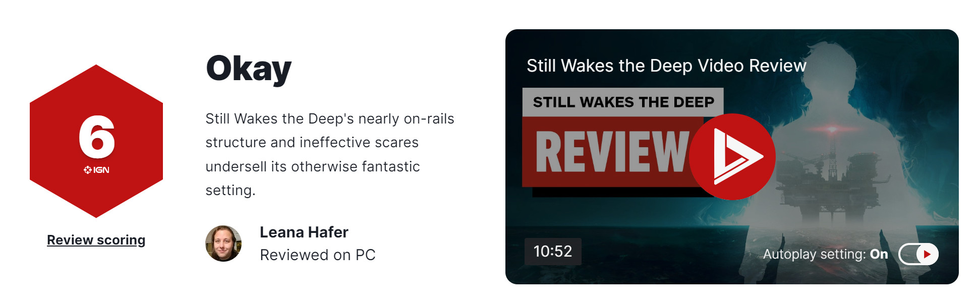 《Still Wakes the Deep》评分解禁IGN 6分