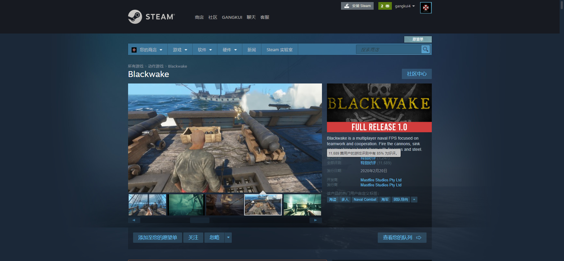 Steam游戏推荐：《黑色艉流》海战主题小队射击游戏