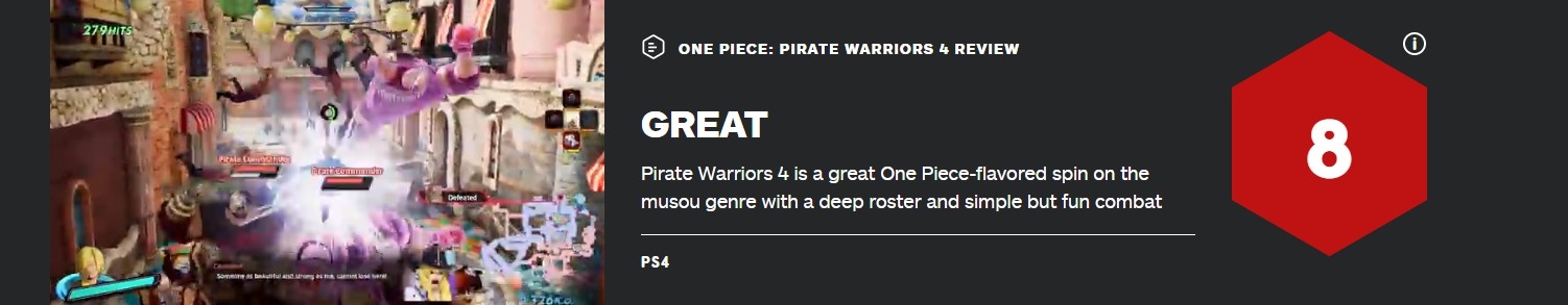 《海贼无双4》IGN给出8.0分评价 简单且有趣的战斗