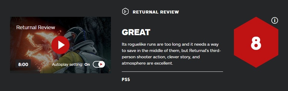 《Returnal》IGN评分8分 TPS玩法出色并且故事优秀