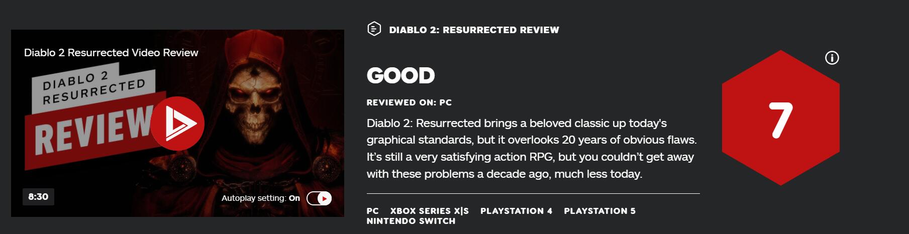 《暗黑破坏神2：重制版》IGN 7分 忠于原作但落后时代