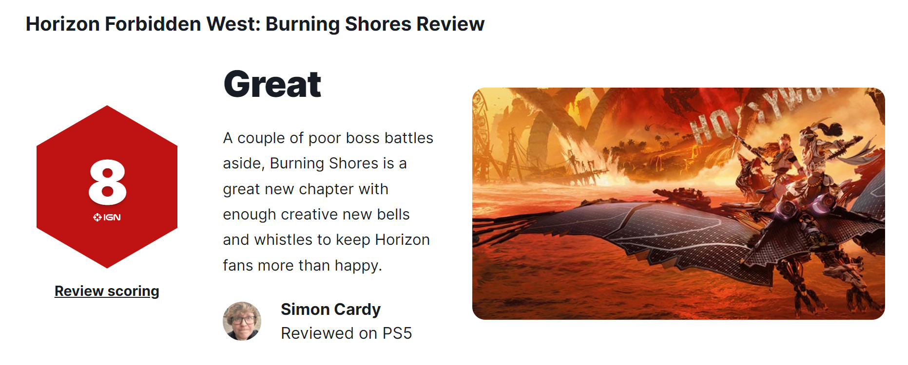 《地平线：西之绝境-炙炎海岸》IGN8分